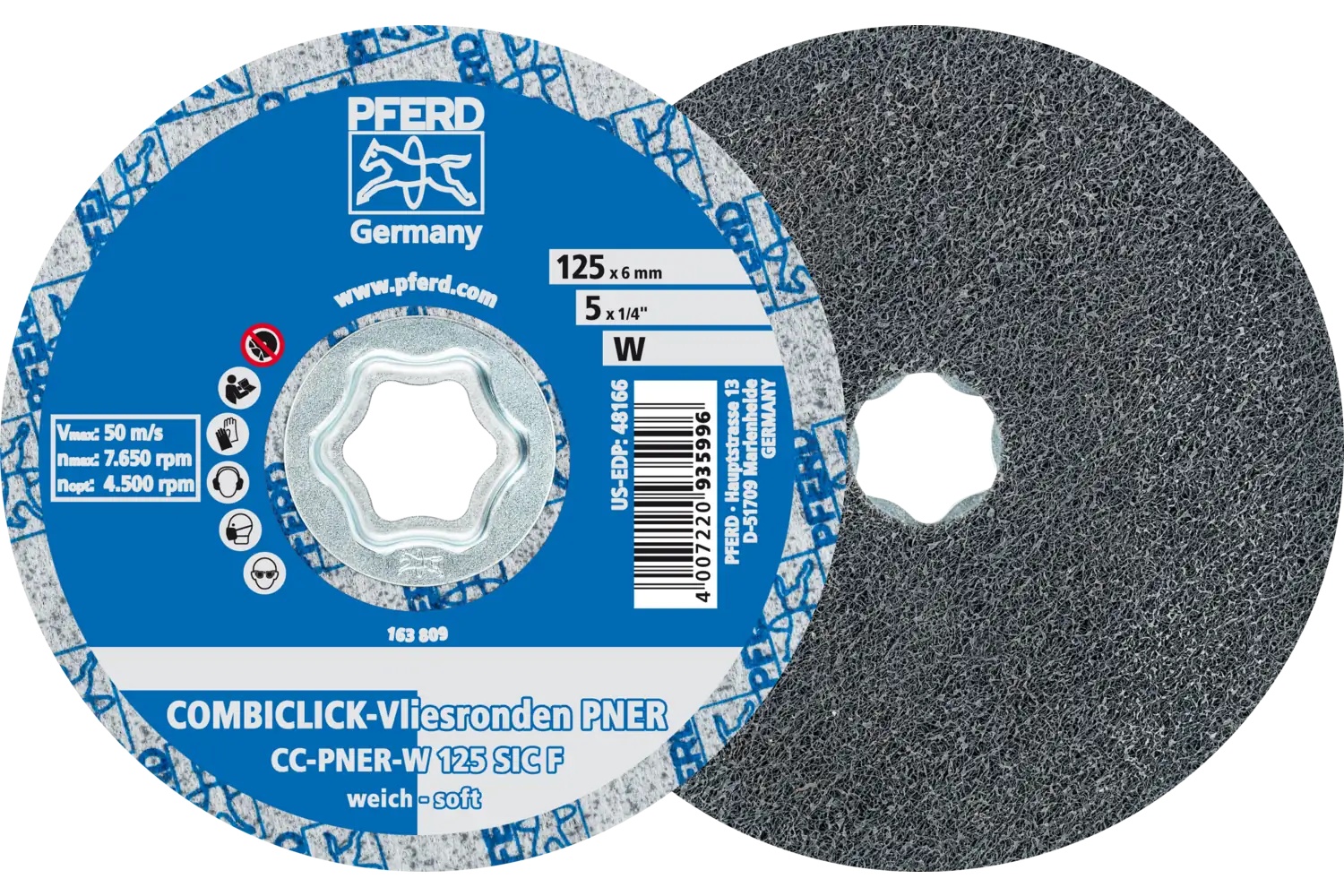 Picture of Pferd Combiclick® Unitized Disc, 5" Dia, Fine, Soft, 2SF, Silicon carbide